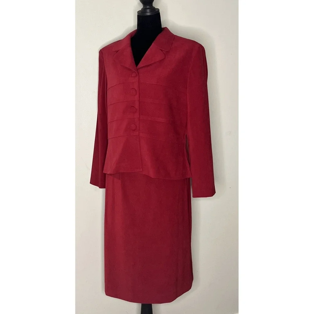 VTG Jessica Howard Red Matching Skirt & Jacket Set 12 Petite Career Co-ord